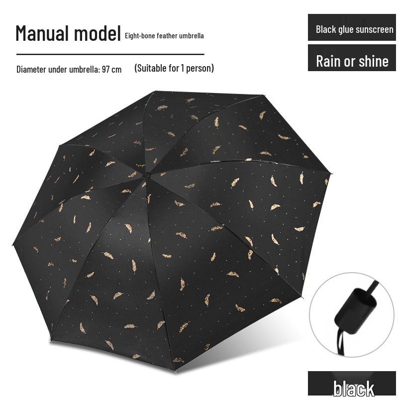 

Three-Fold Gold-Stamped Vinyl Feather Umbrella - Foldable Sunshade & Rain Protection with Logo Refer to SKU size