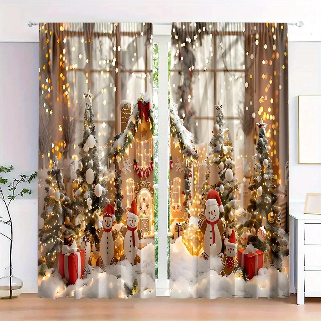 3D2 Piece Luxury Christmas Curtains Platinum Elk Snow Scene Winter Gifts Living Room Bedroom Kitchen Holiday Decor Curtains