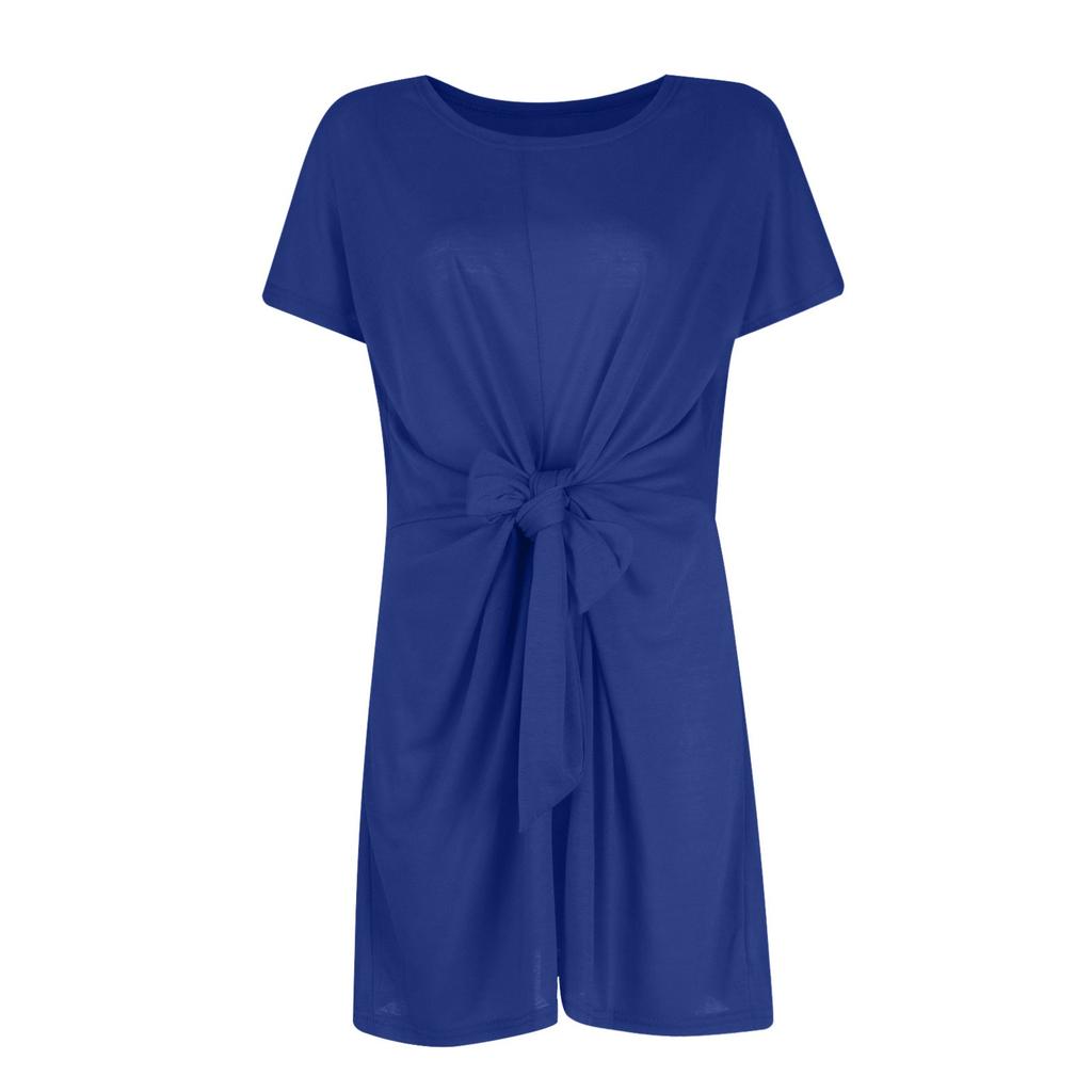 Women's Fashion Color Sleeveless Round Neck Irregular Tie Short Dresses