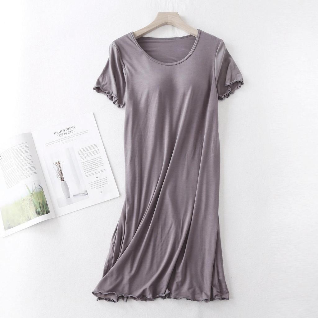 Modal With Chest Pads, Short-Sleeved Nightdresses, Pajamas, No Bras, Thin Plus-Size Ruffled Dresses, Women'S Summer Loungewear