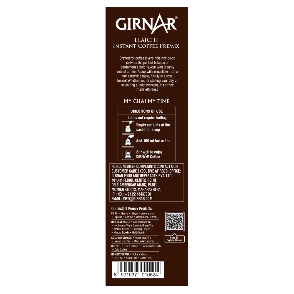 Girnar Instant Premix Coffee With Elaichi 140g 10 Sachets Rich Aromatic Caffeinated Coffee Blend