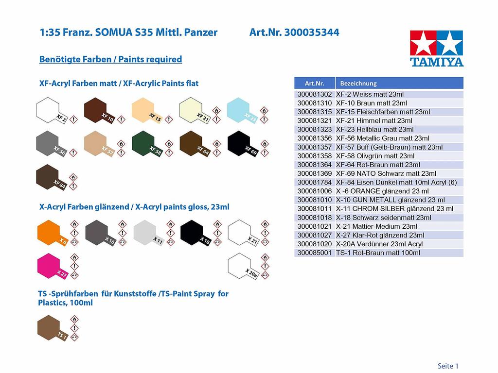 Tamiya 1/35 Military Miniature Series No. 344 French Army Medium Tank SOMUA S35 Plastic Model 35344