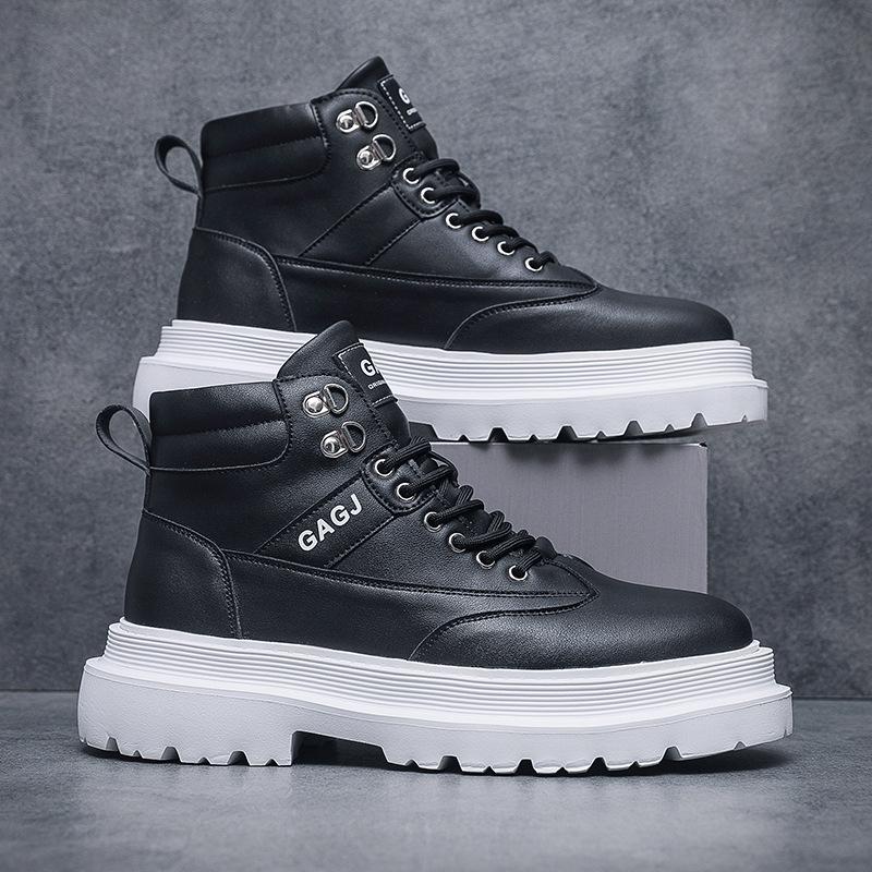 Men's High-top Board Shoes Autumn and Winter Fashion with White Men's Boots Platform Heightening Shoes Men's Locomotive Shoes Trendy Men's Shoes