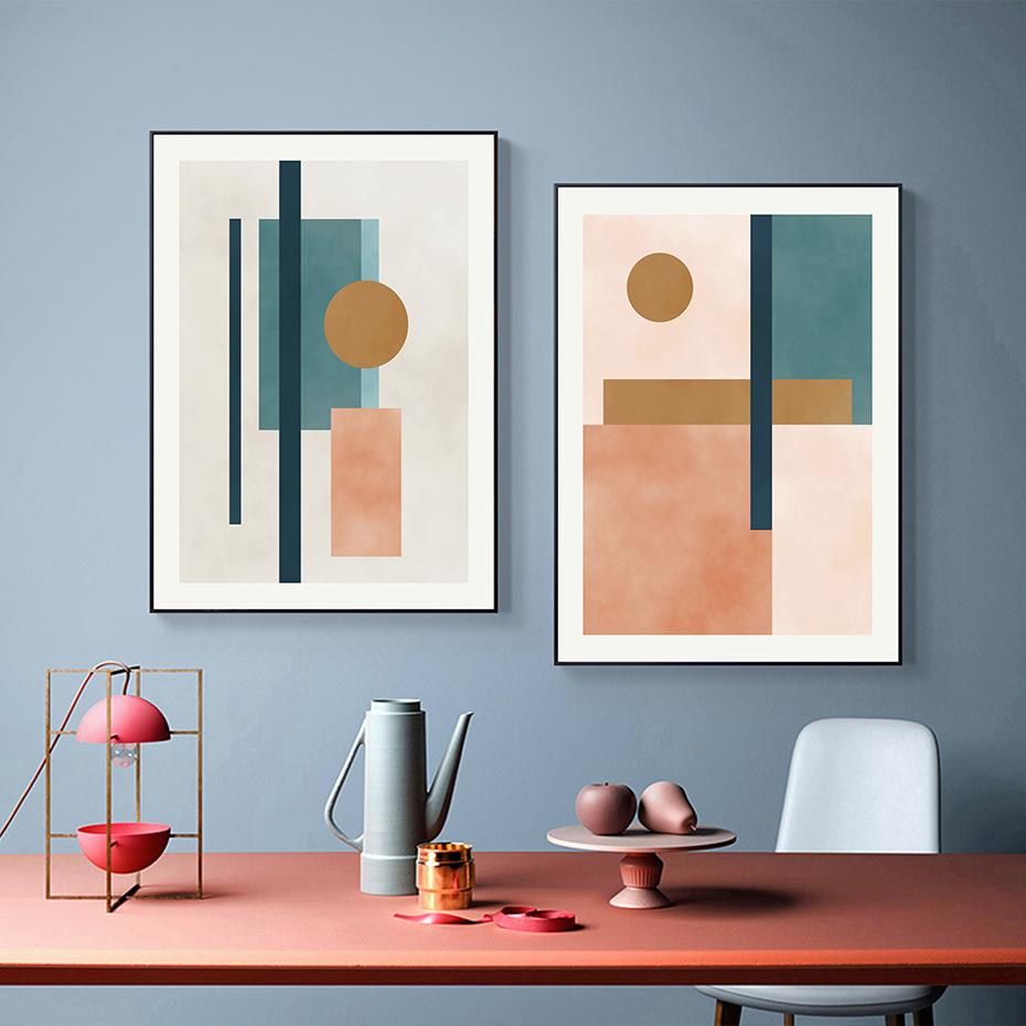 Abstract Beige Pink Blue Geometric Canvas Painting Wall Art Posters Prints Picture Living Room Home Decoration No Frame