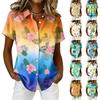 Women's Shirt Hawaiian Print Button Short Sleeved Pocket Casual Top