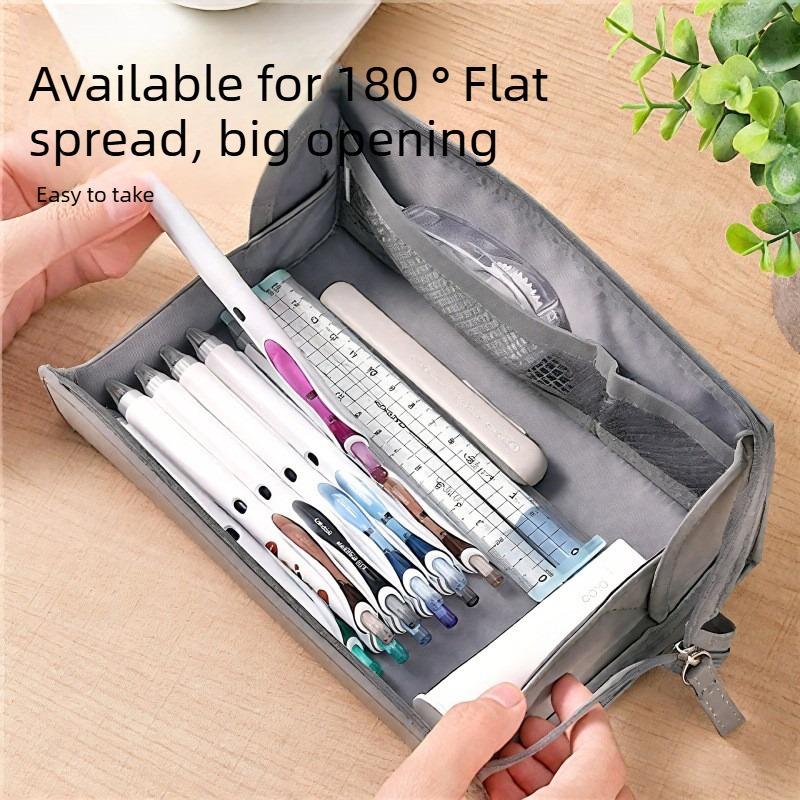 Large-capacity Durable Pen Bag with Mesh Pockets School Supplies Stationery Box Storage Stationery Simple Portable Pencil Case