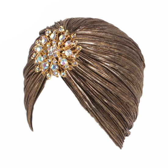 Headscarf Hat with Fancy Pleats Rhinestones Retro Style Women Turban Hat 20s 30s Vintage Headpiece Hair Accessories