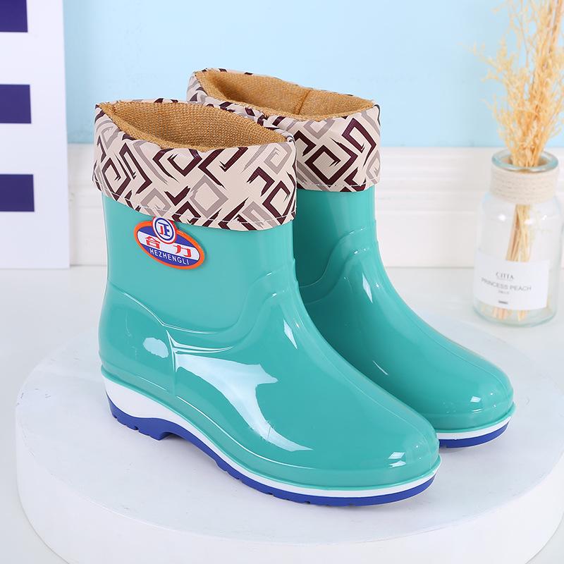 Short tube fashion rain shoes women's winter velvet adult warm rain boots waterproof shoes wear-resistant kitchen rubber shoes non-slip