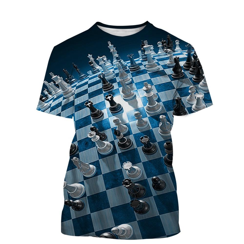 Newest Chess Game 3D Printing T Shirt Checkerboard Style Men's and Women's Casual Short-Sleeved T-Shirts