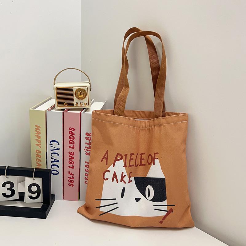 Cute Cat And Maltese Checkered Pattern Student Casual Canvas Bag For Student And Commuter