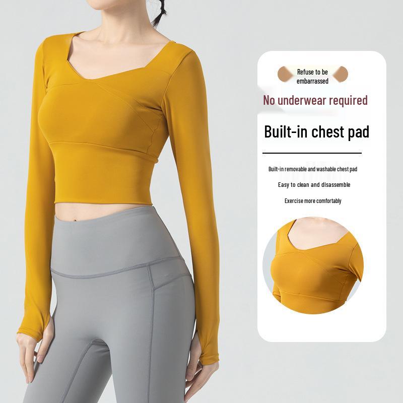 

Influencer Fitness Long Sleeve Slim Fit Running Top with Breast Pads, Beautiful Back Lemon Yellow Yoga Suit for Women Medium