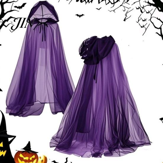 Little Red Riding Hood Cape Hooded Mesh Cloak for Adults, 2 Layer Sheer Tulle Cape, Halloween Gothic Witch Queen Cosplay Costume Renaissance