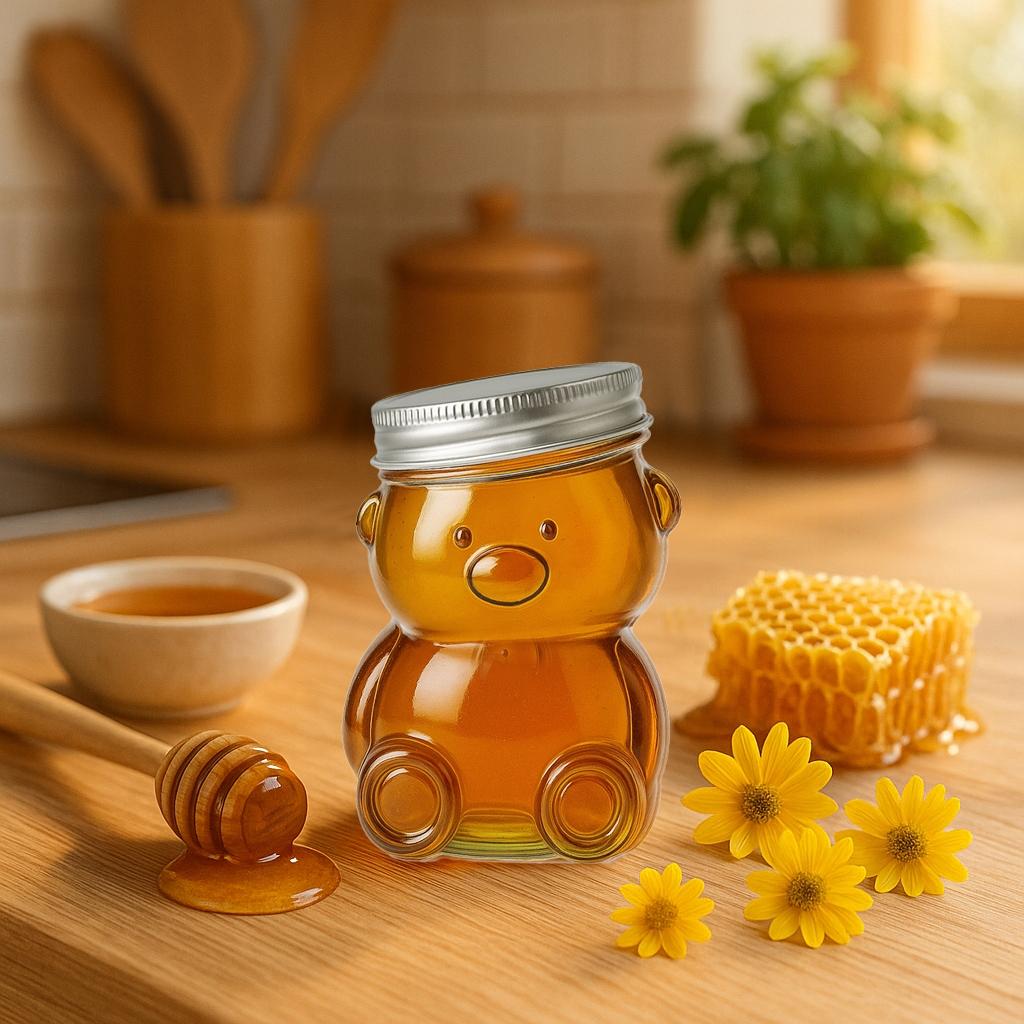 5x 80ml TEDDY TEDDY Glass Jar with Lid for HONEY, Jam, Spices Jar