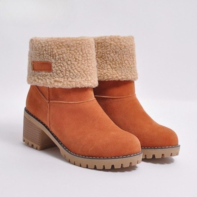 Fashion New autumn winter mid length thick heeled suede snow boots simple  comfortable daily casual wear anti slip women's cotton shoe