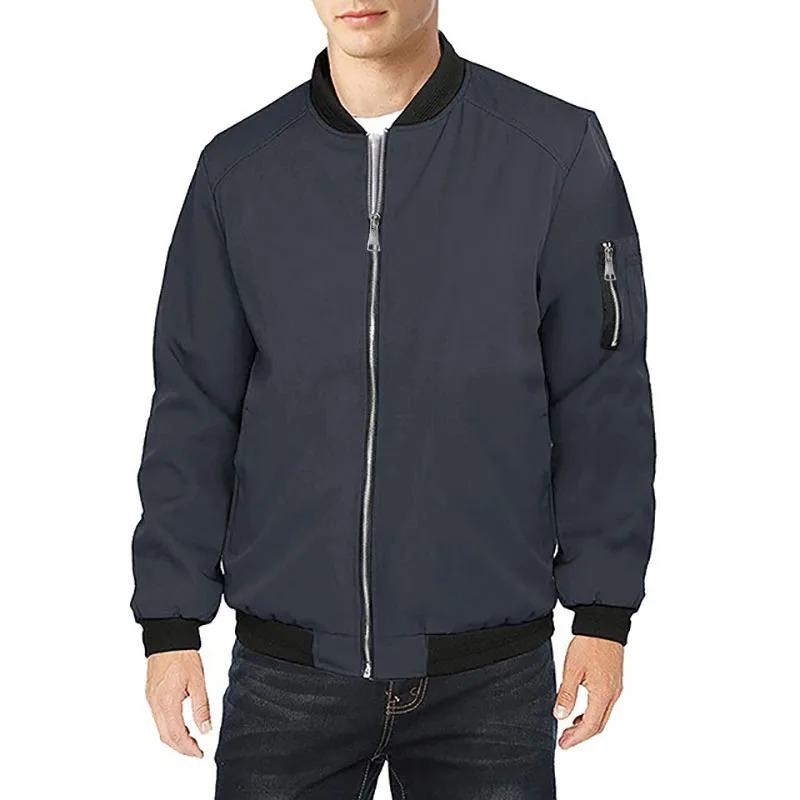 

Modern Casual Water-Repellent Bomber Jacket for Men - Slim-Fit Full-Zip Ribbed Collar & Cuffs with Sleeve Pocket Daily Outerwear in Solid Colors XXL сірий