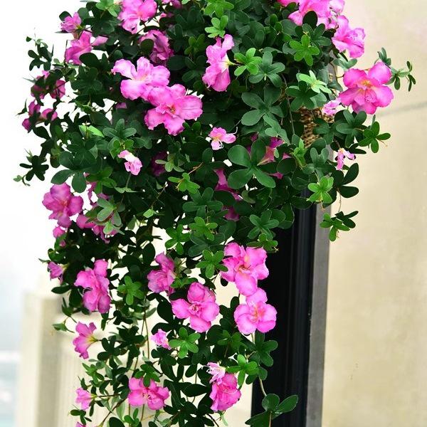 Artificial Azalea Flower Wall Hanging with Rattan and Greenery
