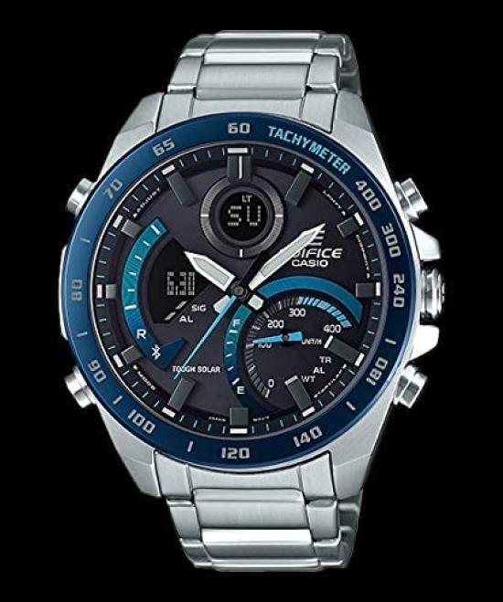 EDIFICE by Smartphone Tough Solar Business Stainless Waterproof CASIO Bluetooth, Compatible, ECB-900DB-1B Chronograph, Calendar, Analog/Digital,