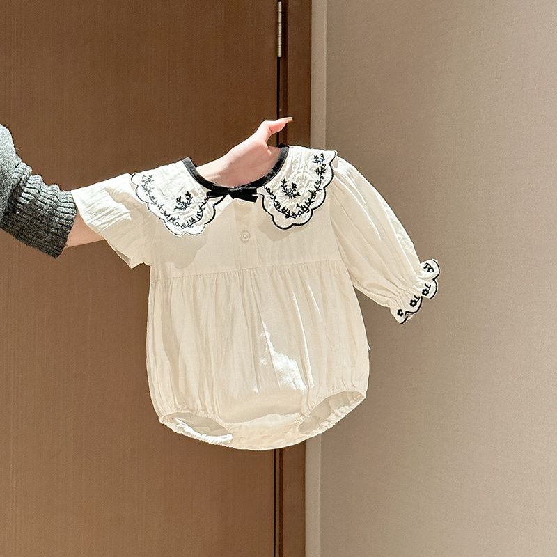 

Ins New Stylish Embroidered Collared Long-Sleeve Romper for Baby Girls, Spring Thin Jumpsuit White 66