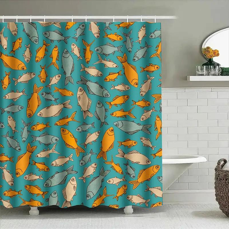 Vibrant Fish Print Shower Curtain For Home Decor Waterproof Fabric In Multiple Colors Available
