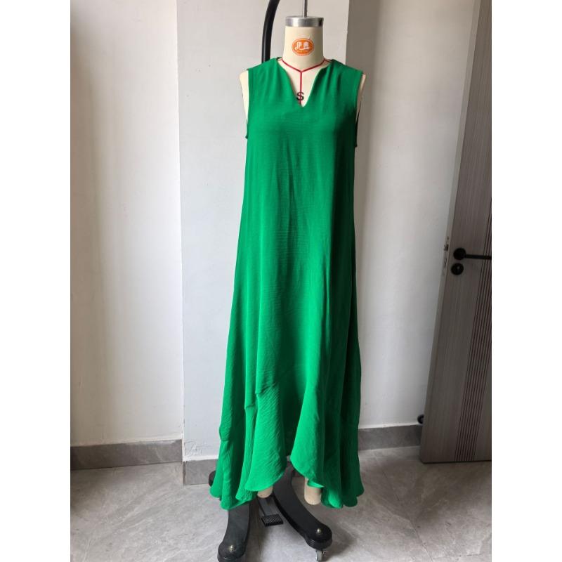 Sleeveless Deep V Neck Linen Midi Dress, Loose Irregular Ruffle Flowy Hem Sundress,Textured Elegant Slim Fit Casual Business Vacation Long Gown