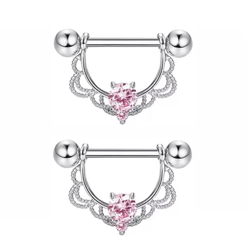 1Pair Pink Butterfly Nipple Piercing Jewelry Shiny Crystal Nipple Rings For Women Girls Heart Nipple Barbells Piercing Pezon
