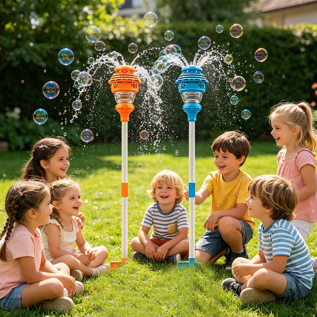 Outdoor Streetlight Bubble Machine – 2- In -1 Automatic Bubble Blower & Water Sprayer – Rechargeable Camping & Party Bubble Toy