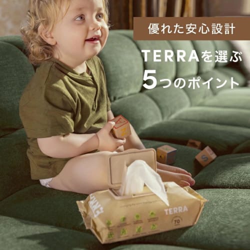 TERRA Baby Wipes, 10 sheets x 3 packs (30 sheets), Thick, Portable, Moisture-Resistant, Tear-Resistant, Additive-Free, with Lid, Extra Thick, Baby Wip