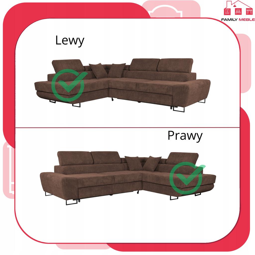 Corner Sofa, Foldable, F, Sleeping, Savio, Left, Family Furniture, Brown, Corduroy
