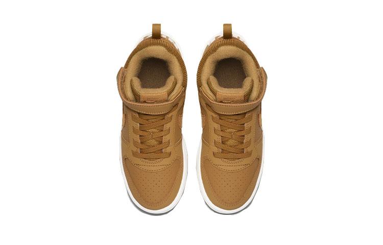 Nike Court Borough Mid Slip Resistant Abrasion Resistant Mid top Skateboard Shoes Wheat Children Aged 3 7 Years Old 870026-701