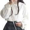 [Lady Lazy] Lolita Long-Sleeve Blouse Top with Round Collar and Frills, Women's, White (M)