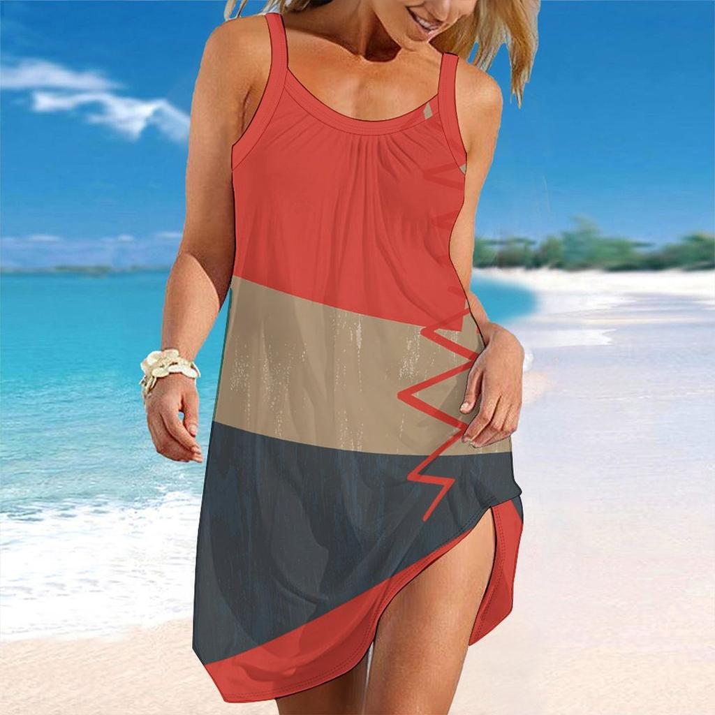 Abito da Spiaggia da Donna Mini Abito Stampa Casual Moderno Senza Maniche Vestibilità Larga Esterno Quotidiano Estate