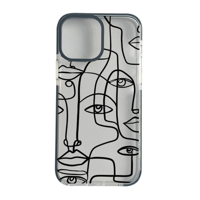 Art abstract face suitable for Apple 17 mobile phone case 15promax Amazon hot-selling ip16 two-color transparent case