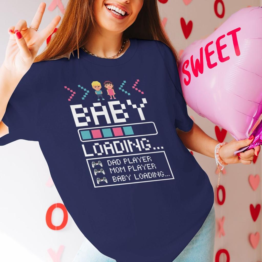 Baby Loading Print Couples T Shirt Vintage Gamers Papa Mama Tshirt Short Sleeve Crewneck Pregnancy Announcement Tshirt Gifts