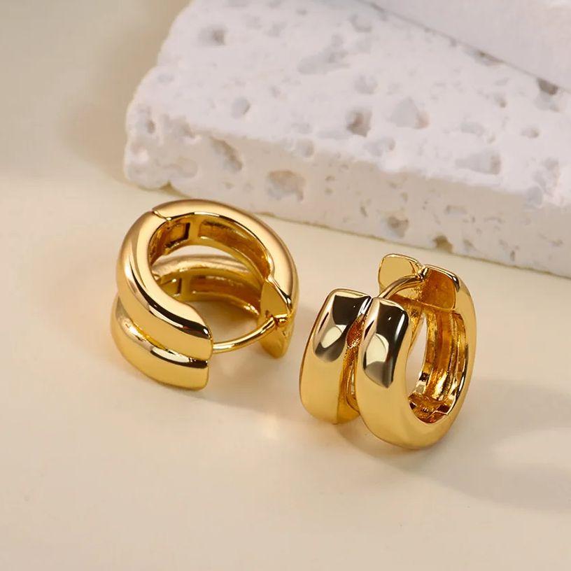 Classic Double Hoop Earrings for Women Chunky Stainless Steel Gold Earring Trend New in Minimalist Pendientes Jewelry