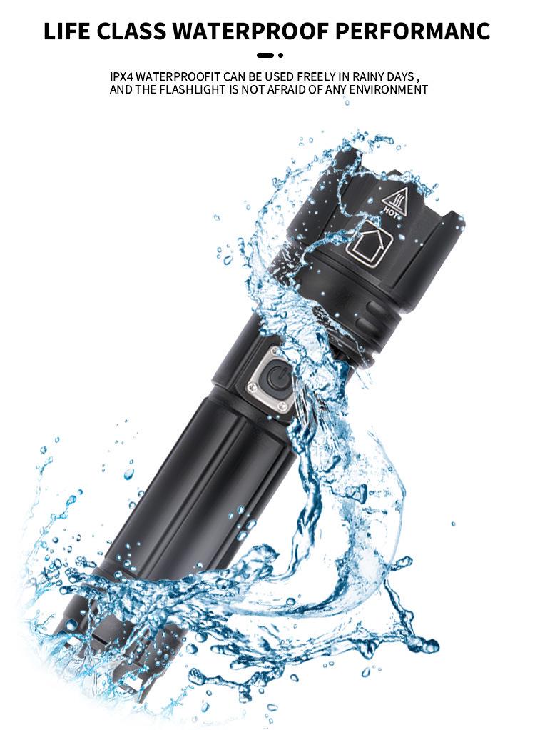 XHP70 High-Brightness LED Flashlight - Aluminum Alloy, Telescopic Zoom, Electric Display, Waterproof, Multifunctional Outdoor Handheld Light