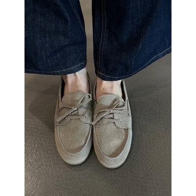 Sheepskin Version~ Genuine Leather Flat-bottomed Retro Lace-up Single Shoes Women's 2025 New One-pedal Lazy Loafers Small Leather Shoes