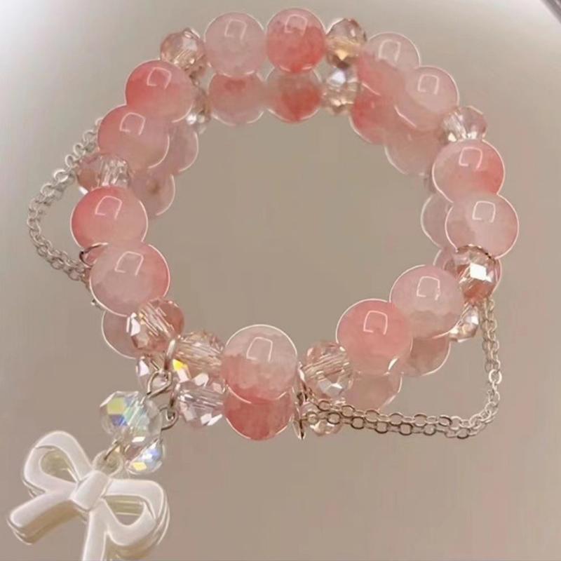New Fashion Y2K Sweet Cherry Blossom Bracelet For Women Exquisite Elegant Flower Crystal Beaded Bracelet Girl Party Jewelry Gift