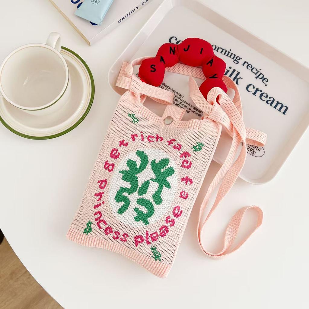 Sommer Damen Niedliche Mini-Tasche Vielseitige Mode Handytasche Cartoon Gestrickte Handtasche Umhängetasche Umhängetasche