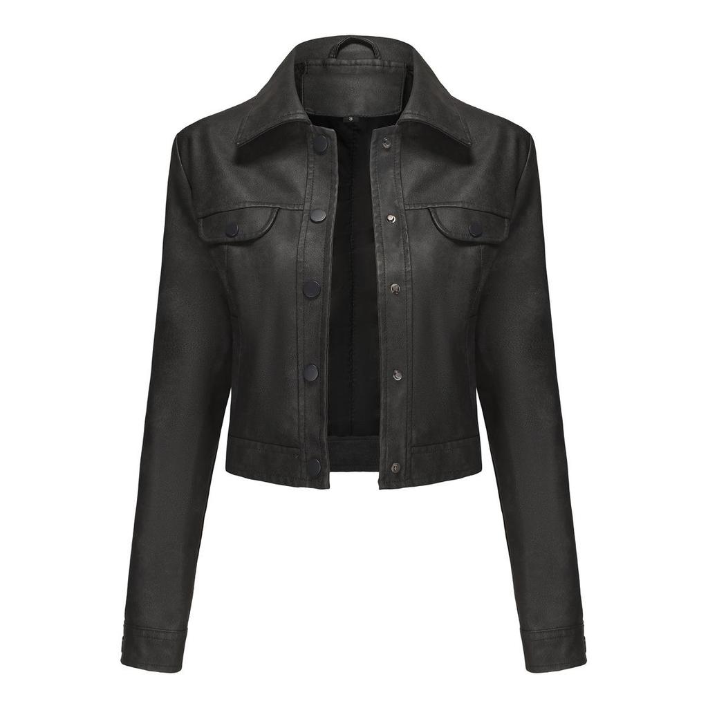 Spring and Autumn New Thin Leather Coat Women's Multi-Pocket Cardigan Casual Jacket Daily Jacket