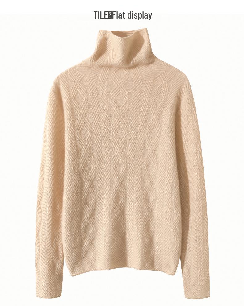 Women's Heavyweight Cable Knit Cashmere Mock Neck Sweater - Loose Pullover Base Layer for Autumn/Winter Fashion