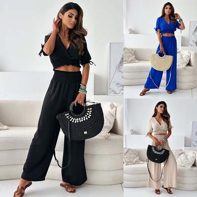 Women's Solid Color 5 Sleeves Pants Two-piece Set, European American Style Casual Outfit, Crossborder Hot Selling Women's Suit