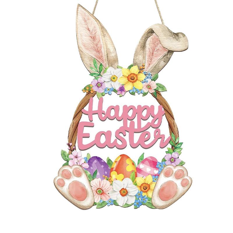 Wooden Easter Door Decor Rabbit Easter Egg Flower Element Wreath Egg Shaped Spring Home Wall Decoration Easter Gift