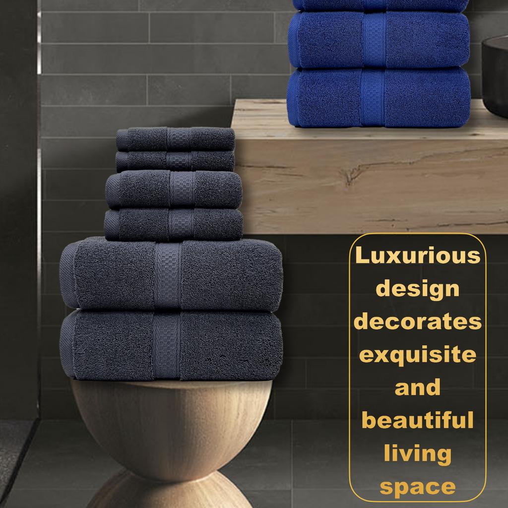 Customization Solid Color Nonwoven Dobby Cotton Towel Set 6 Absorbent Eco-Friendly Quick Drying Hand/Face Towels for Home Hotel