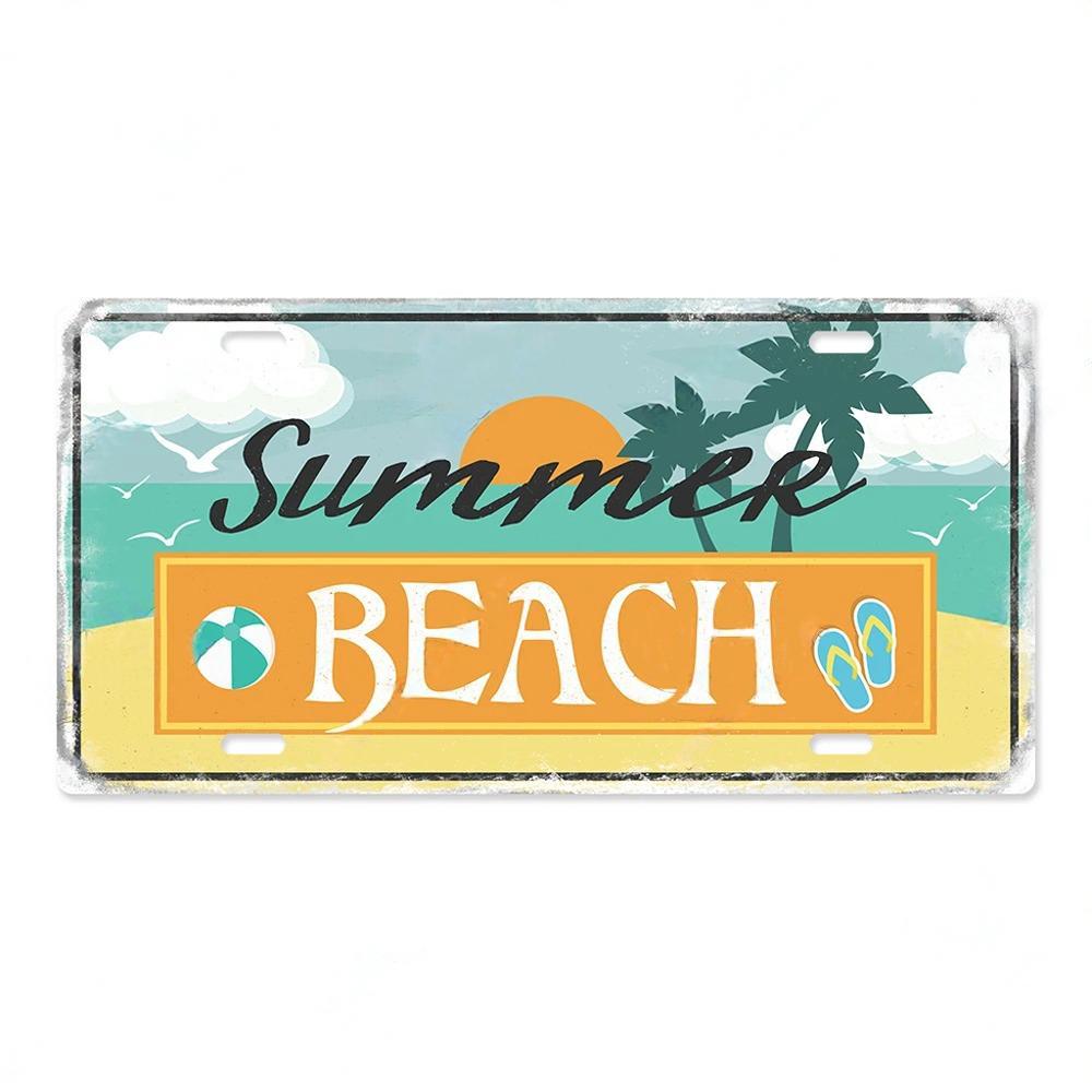 Summer Beach License Posters Wall Decor Plate Meal Sign Plaque Metal Vintage Tin Sign Room Decoration for Bar Pub