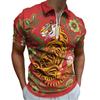 Zebra & Tropical Print Short Sleeve Zip-up Polo, Stylish Casual Top