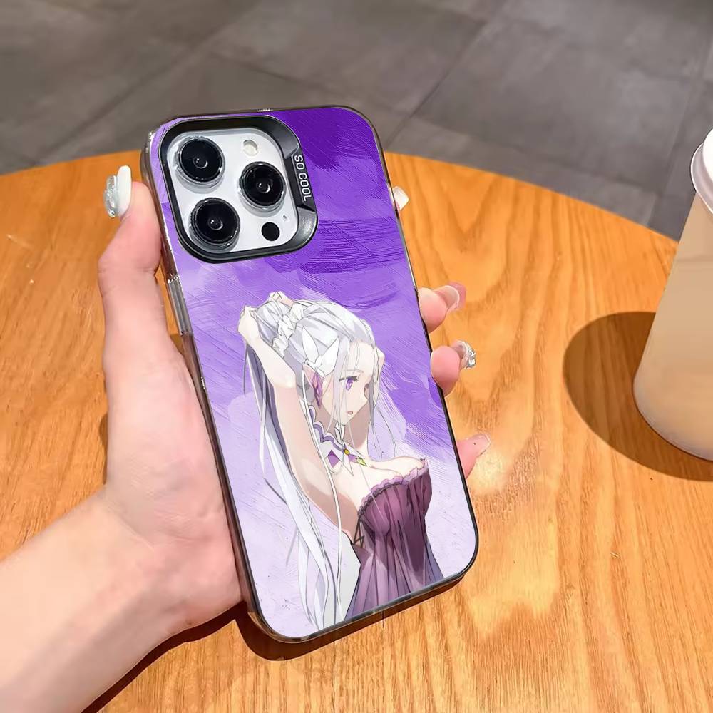 Re Zero Rem Emilia Phone Case For iPhone17,16,15,14,13,12,11,Pro,MAX White Matte Shockproof Cover