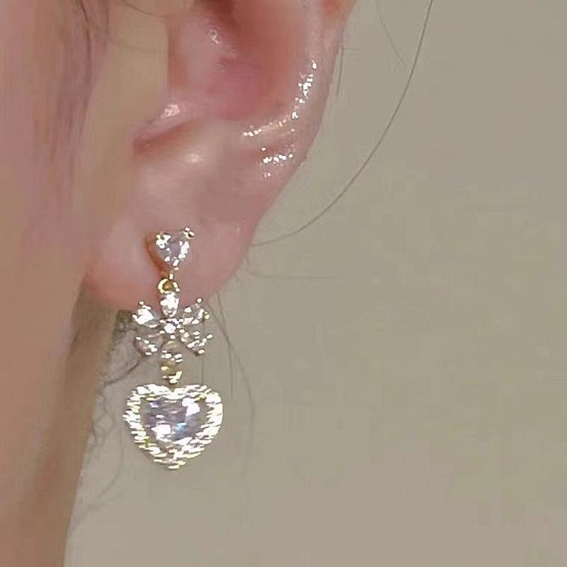 Fashion Flower Love Earrings for Women Korean Style Drop Zircon Stud Earrings Classic Cross Earring Elegant Jewelry Wedding Party Gifts Jewelry