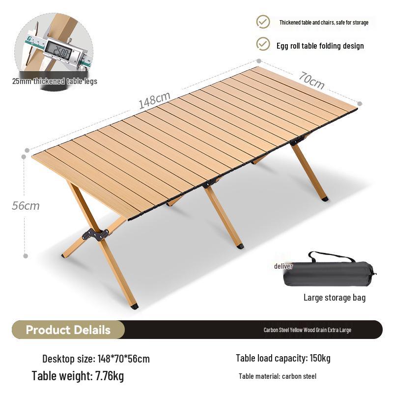 Carbon Steel Camping Folding Table & Kermit Chair Set - Metal Outdoor Roll-up