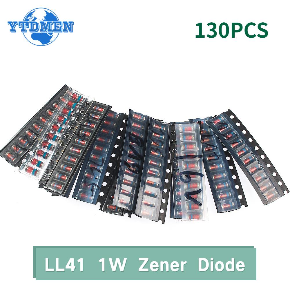 130PCS LL41 SMD Diode 1W 3.3V 4.7V 5.1V 6.8V 7.5V 10V 12V 15V 16V 18V 20V 24V 36V Zener Diodes Kit 13 Types X10pcs
