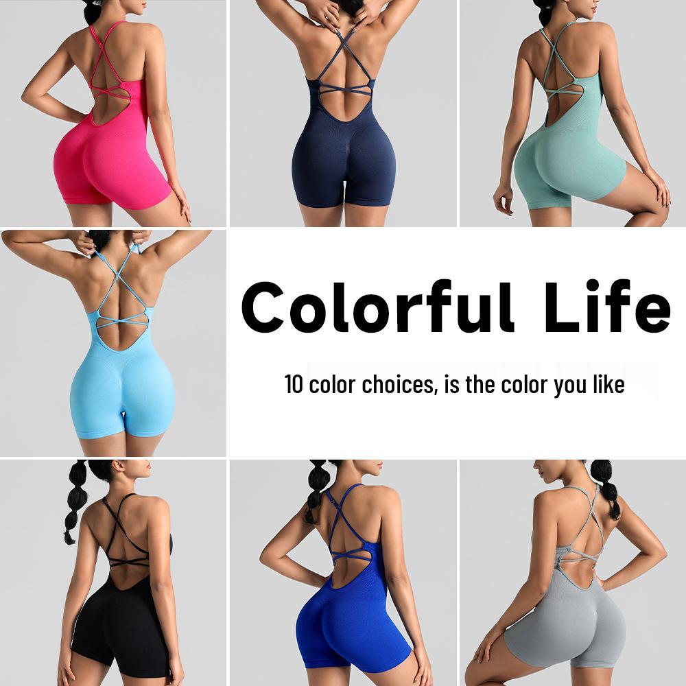 Seamless One-Piece Yoga Suit with Elegant Back and Peach Hip Design